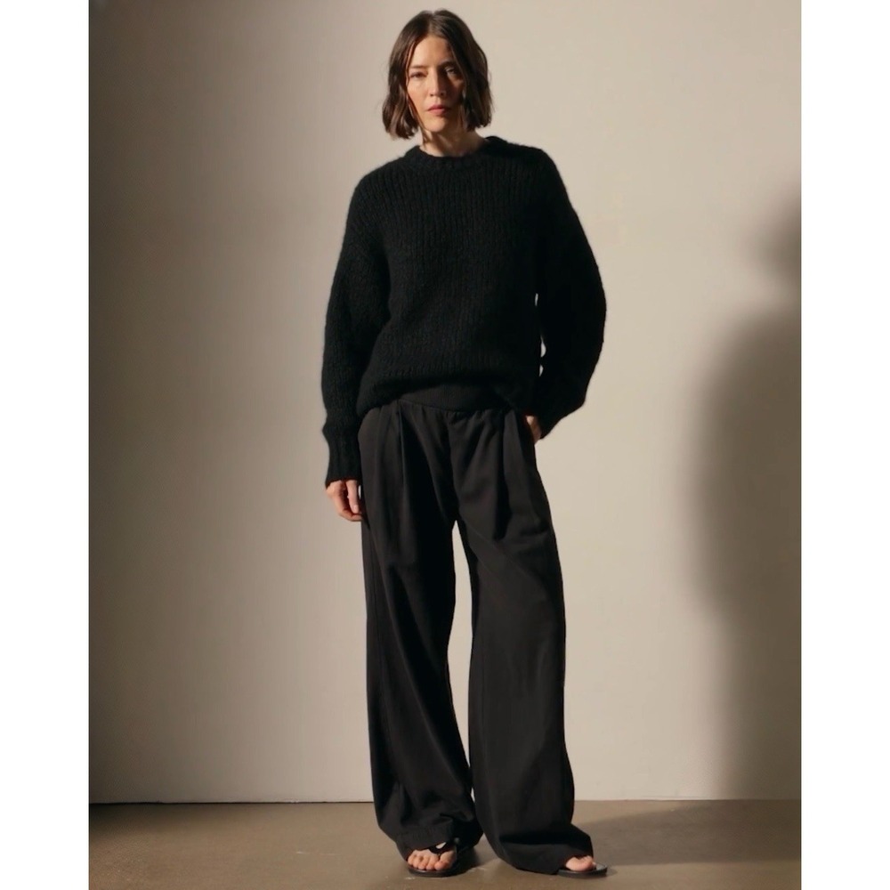 James Perse Ribbed Waist Wide Leg Pants Womens Size 3 Large Black Cashmere Blend - Picture 7 of 8